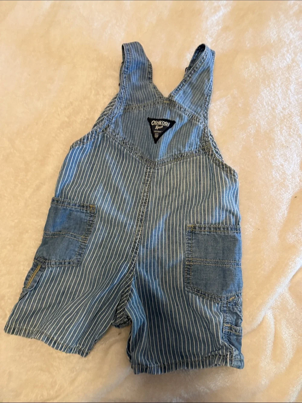 OshKosh B'gosh Blue Pinstripe Short Denim Overalls
